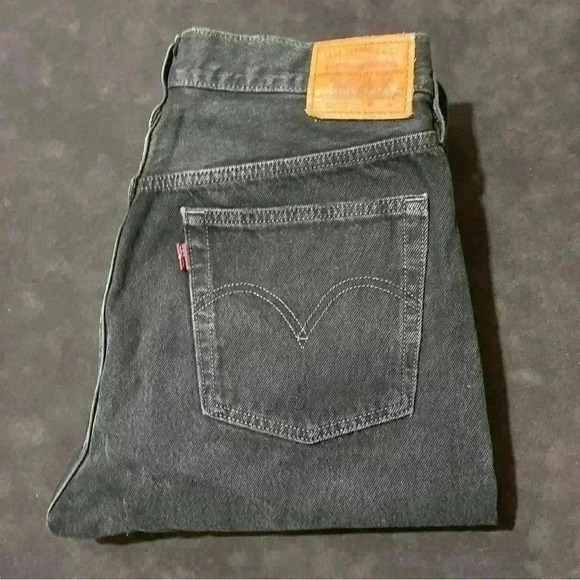 Levi's Premium Big E 501 S Skinny Black Distressed Button Fly Jeans 26x24 - Picture 1 of 12